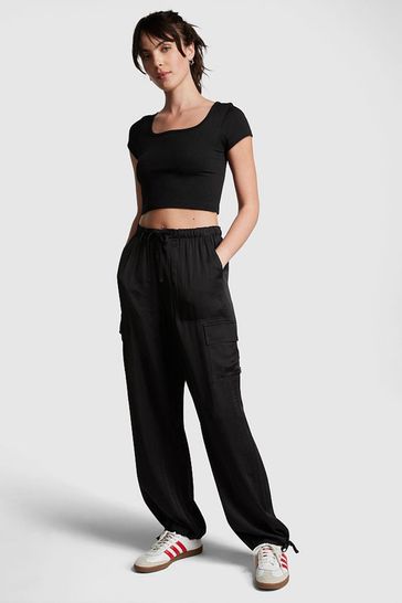 Victoria s Secret PINK Pure Black Satin Parachute Trousers