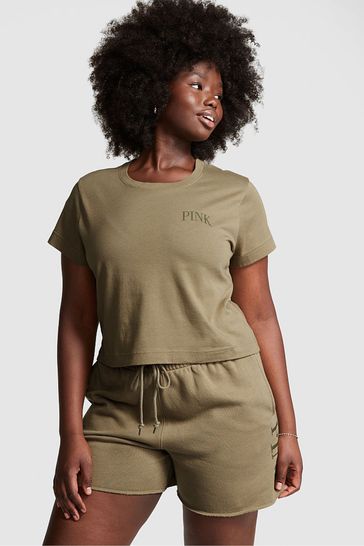 Victoria's Secret PINK Dusted Olive Green Short Sleeve Shrunken T-Shirt