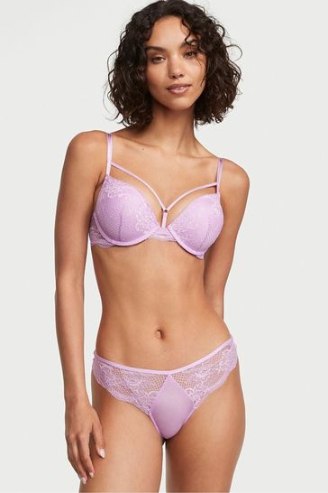 Victoria's Secret Silky Lilac Purple Fishnet Floral Thong Knickers