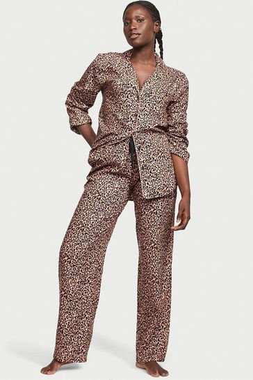 Victoria's Secret Leopard Brown Flannel Long Pyjamas