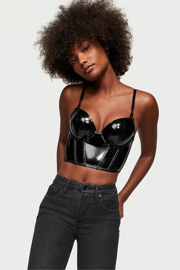 Victoria's Secret Black Leather Corset Bra Top