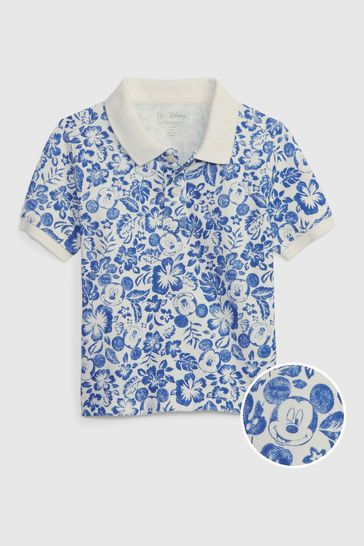 Gap White Disney Organic Cotton Mickey Mouse Pique Polo Shirt