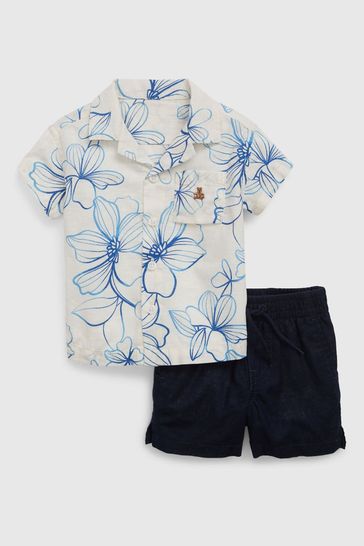 Gap White Blue Floral Shirt Shorts Set Baby