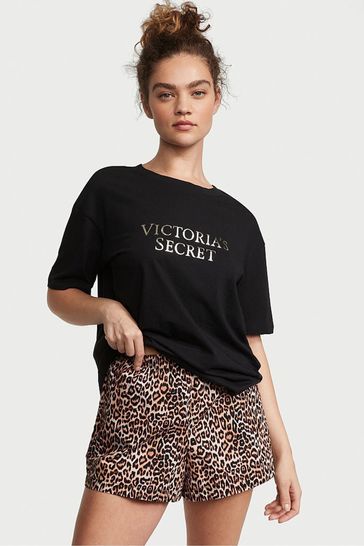 Victoria's Secret Spotted Leopard Brown Cotton T-Shirt Short Pyjamas