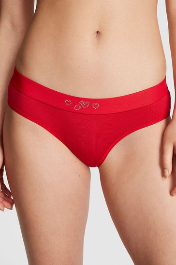 Victoria's Secret PINK Pin Up Red Diamante Cotton Logo Hipster Knickers