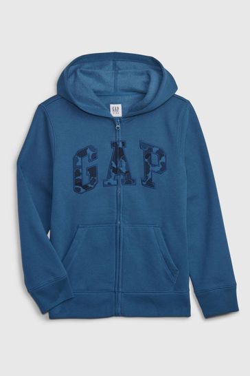 Gap Blue Logo Fleece Lined Zip Through Hoodie 4 13yrs