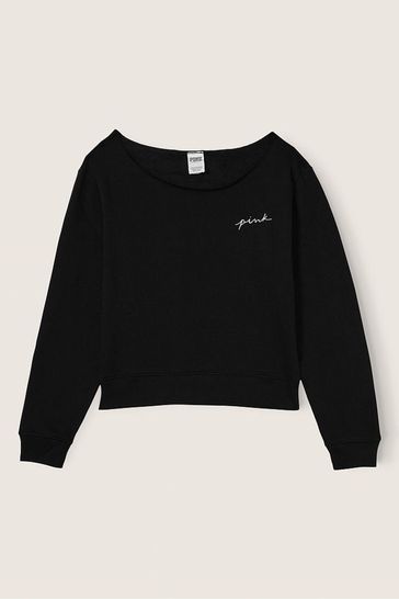 Victoria's Secret PINK Pure Black Fleece Cropped Sweatshirt