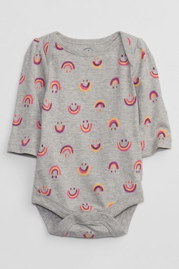 Gap Grey Print Long Sleeve Baby Bodysuit