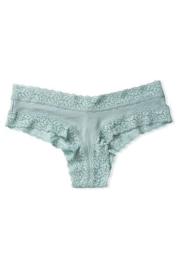 Victoria's Secret Sage Dust Green Cotton Lace Waist Cheeky Panty