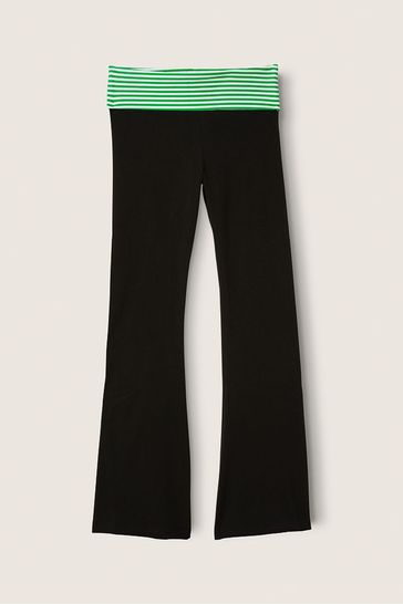 Victoria's Secret PINK Pure Black with Green Foldover Full Length Flare  Legging