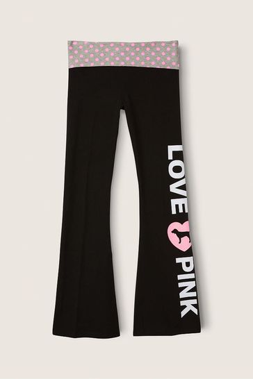 Victoria's Secret PINK Pure Black with Pink Foldover Full Length Flare  Legging