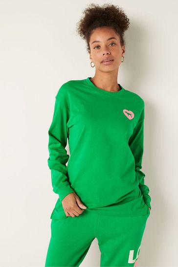 Victoria's Secret PINK Happy Camper Green Long Sleeve T-Shirt