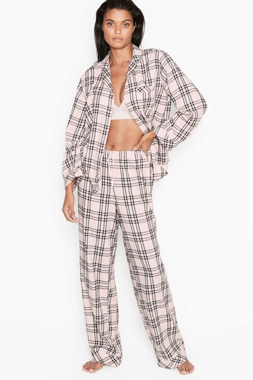 Victoria’s Secret Pink Black Checks Cotton Flannel Long Pyjamas
