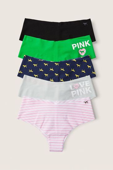 Victoria's Secret PINK Black/Green/Pink/Grey PINK Originals Cheeky Smooth No Show Knickers Multipack