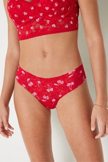 Victoria's Secret PINK Red Pepper Cherry No Show Lace Thong Knickers