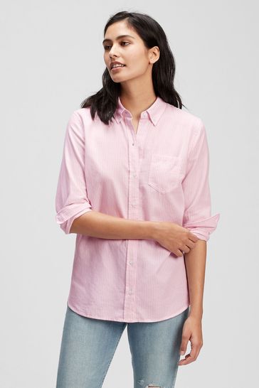 Gap Pink Stripe 8172 1 Fitted Boyfriend Long Sleeve Oxford Shirt