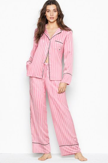 Victoria's Secret Pink Iconic Stripe Satin Stripe Long Pyjamas