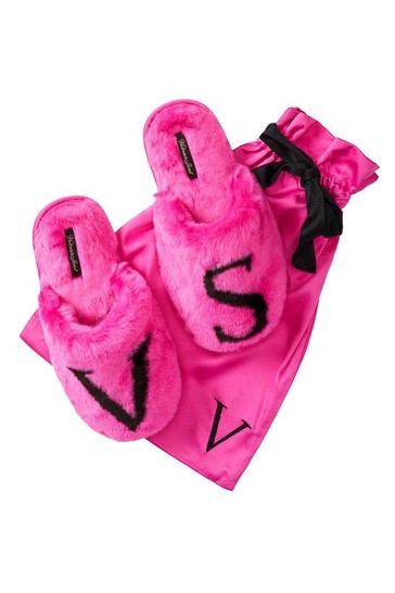 Victoria s Secret Logo Faux Fur Slippers Victoria s Secret Ireland