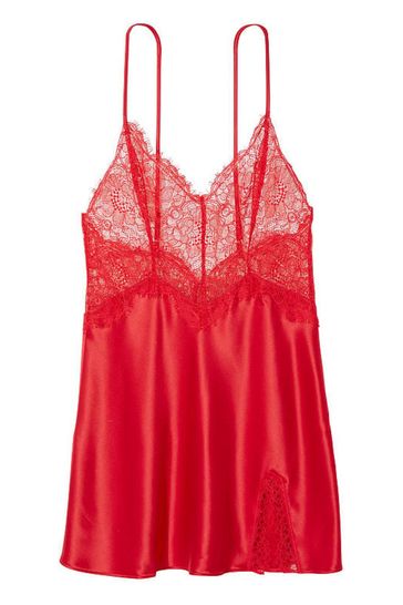 Victoria s Secret Lipstick Red Satin Lace Slip Dress