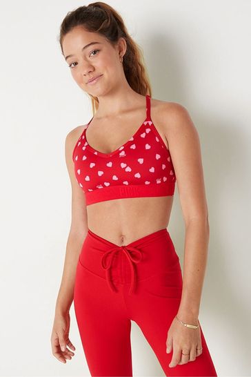 Victoria's Secret PINK Red Pepper Hearts Lightly Lined Low Impact Sports Bra