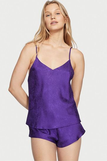 Victoria's Secret Brilliant Purple Draped Back Satin Cami Set