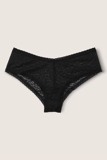 Victoria's Secret PINK Pure Black Lace Logo Cheeky Knickers