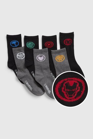 Gap Black Marvel Avengers 7 Pack Crew Socks