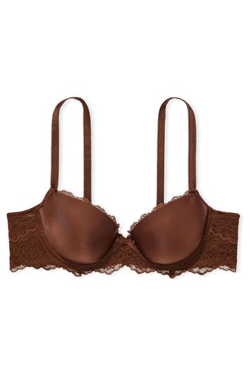 Victoria's Secret Dark Roast Brown Smooth Lace Wing Lightly Lined Demi Bra