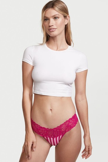 Victoria's Secret Pink Cotton Lace Waist Thong Panty