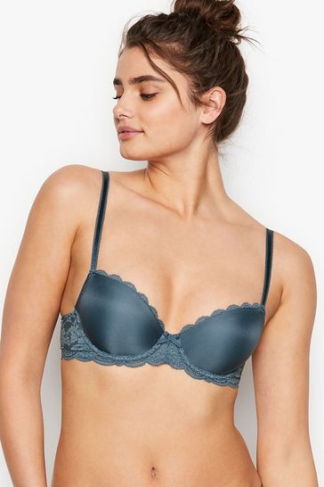Victoria's Secret Storm Blue Smooth Lace Wing Lightly Lined Demi Bra