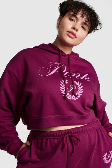 Victoria's Secret PINK Vivid Magenta Pink Fleece Cropped Hoodie