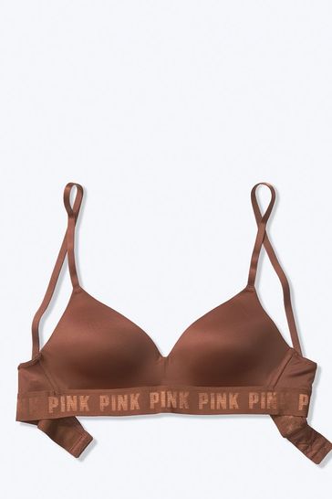 Victoria's Secret PINK Dark Cocoa Brown Wear Everywhere Wireless Lightly Lined Push Up Bra