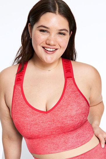 Victoria's Secret PINK Neon Candy Coral Red Seamless Sports Bra