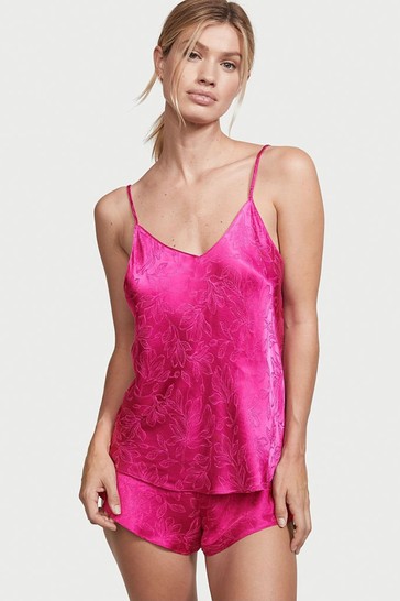 Victoria's Secret Berry Blush Pink Satin Draped Back Cami Set