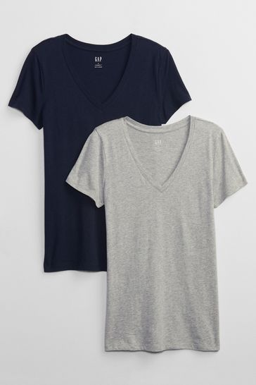Gap Navy and Grey Favourite Short Sleeve V Neck T Shirt 2 Pack