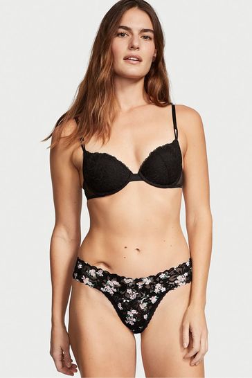 Victoria's Secret Black Meadow Floral Lace Thong Knickers