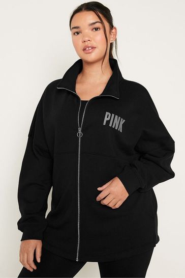 Victoria's Secret PINK Pure Black Fleece Oversized Zip Up Sweatshirt