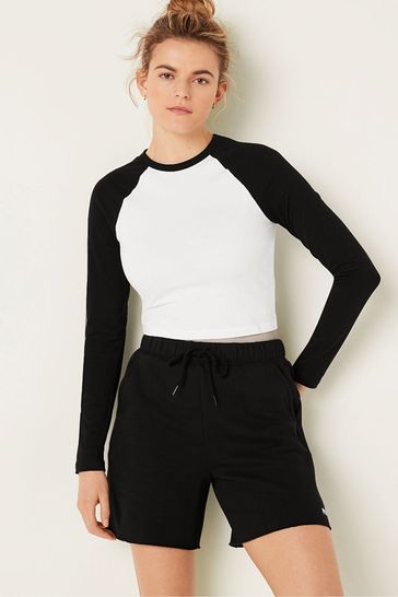 Victoria's Secret PINK Black and White Long Sleeve Crop T-Shirt