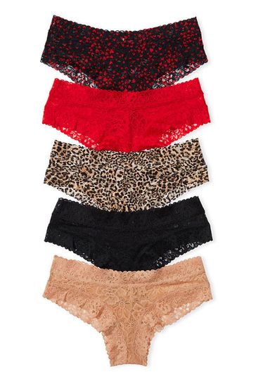 Victoria's Secret Black/Red/Nude/Leopard Cheeky Lace Knickers Multipack