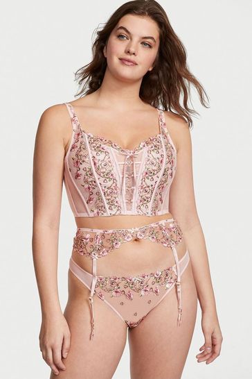 Victoria's Secret Ballet Pink Embroidered Suspenders