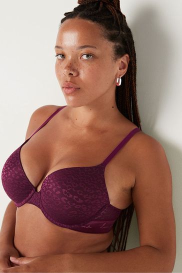 Victoria's Secret PINK Rich Maroon Purple Lace Lightly Lined Push Up T-Shirt Bra