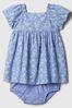 Blue Linen Blend Baby Floral Puff Sleeve Top and Shorts Set (Newborn-24mths)