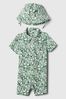 Green Linen Blend Two-Piece Rompersuit & Hat Baby Set (Newborn-24mths)