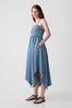 Blue Denim Cami Shirred Midi Dress