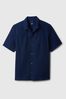 Navy/Blue Linen Cotton Short Sleeve Shirt