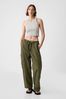 Green Cotton Mid Rise Cargo Parachute Trousers
