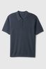 Blue Cotton Textured Short Sleeve Polo Shirt