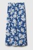 Blue Floral Linen Blend Maxi Skirt