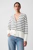 Black/White Stripe 24/7 Split-Hem Linen Blend Oversized Cardigan