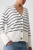 Black/White Stripe 24/7 Split-Hem Linen Blend Oversized Cardigan